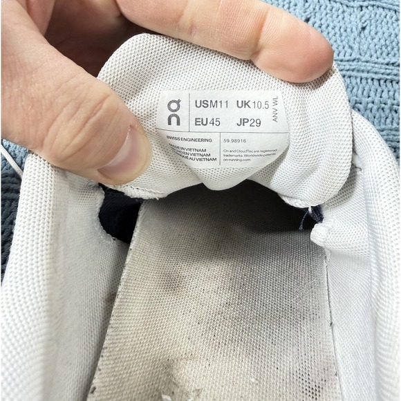 On Running Cloud Shoes Mens Size 11 Blue White Road Running Sneakers Athletic - Picture 9 of 14